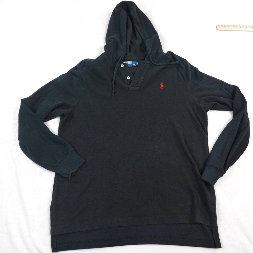 VTG Polo Ralph Lauren Hoodie Mens Medium Black Pony Preppy Coastal Lightweight